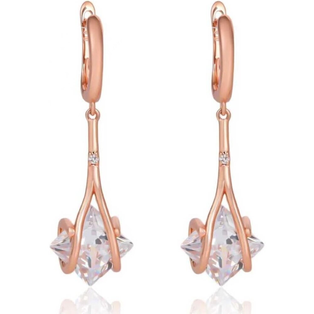 Women's Rose Gold Suitable Zircon Drop Birthday Gift Ladies Pendant Earrings